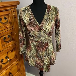 Dressbarn wrap shirt, fall colored, 3/4 length sleeve